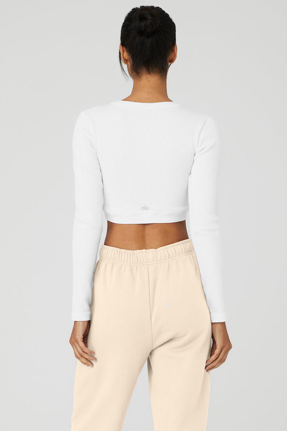 Alo Yoga Seamless Ribbed Cropped Serene Naisten Pitkähihainen Valkoinen | Suomi  5728-GTURW