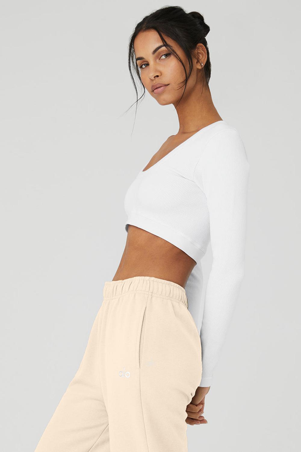 Alo Yoga Seamless Ribbed Cropped Serene Naisten Pitkähihainen Valkoinen | Suomi  5728-GTURW