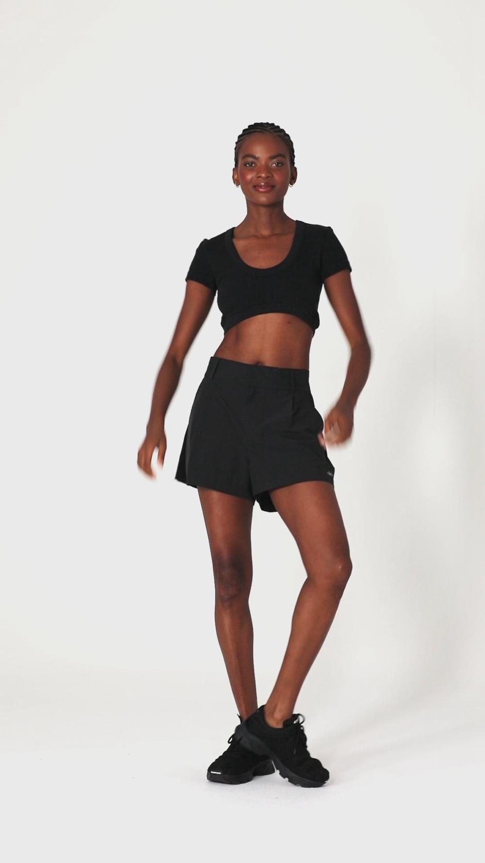 Alo Yoga Seamless Ribbed Cropped Serene Naisten Short Sleeve Mustat | Suomi  4082-JGUFC
