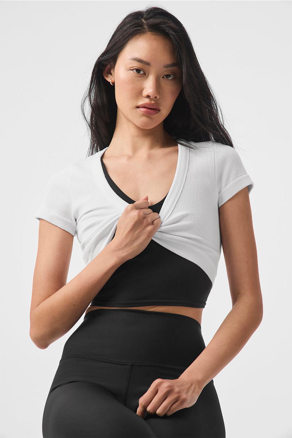 Alo Yoga Seamless Ribbed Cropped Serene Naisten Short Sleeve Valkoinen | Suomi  4319-ZQFYD