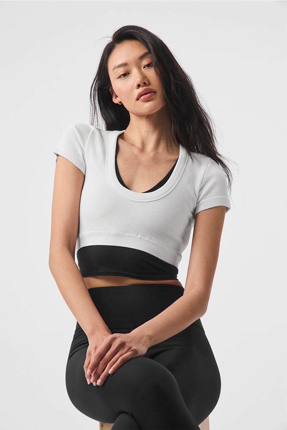 Alo Yoga Seamless Ribbed Cropped Serene Naisten Short Sleeve Valkoinen | Suomi  4319-ZQFYD