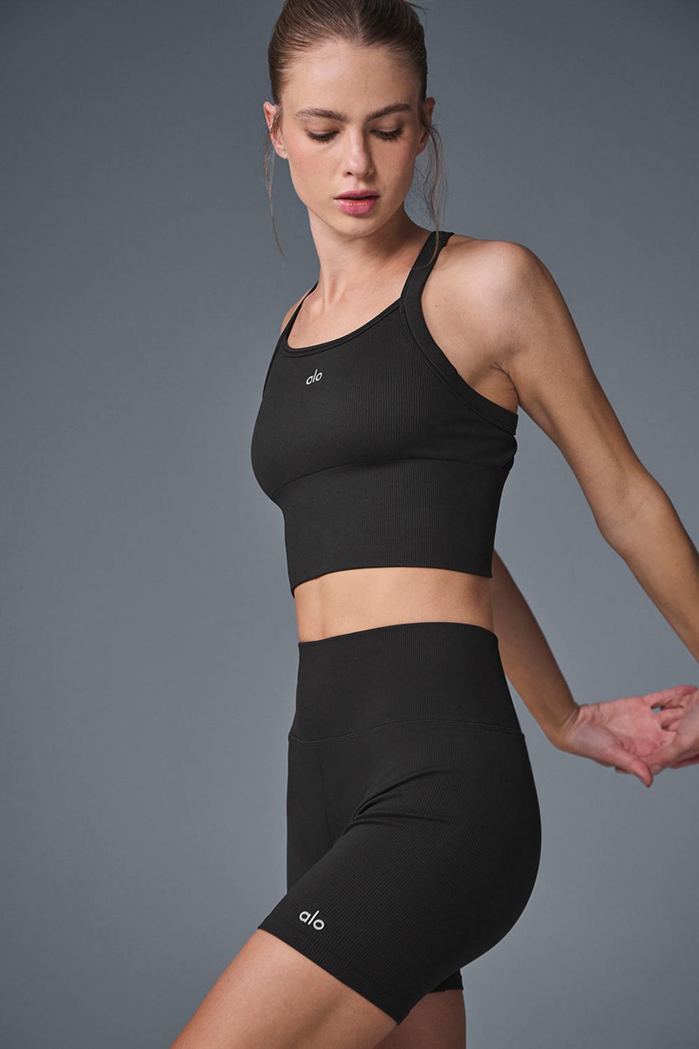 Alo Yoga Seamless Ribbed Favorite Naisten Bra Tank Mustat | Suomi  3645-ZWFYB