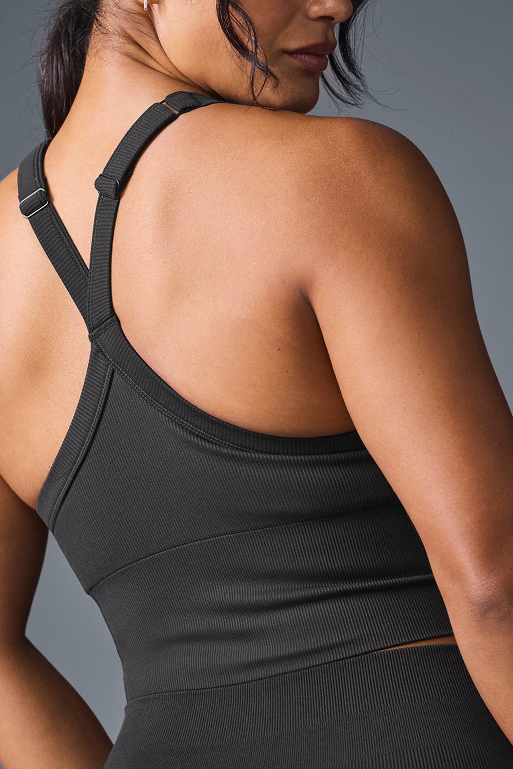Alo Yoga Seamless Ribbed Favorite Naisten Bra Tank Mustat | Suomi  3645-ZWFYB