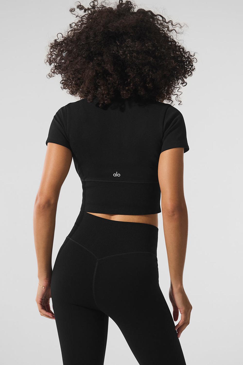 Alo Yoga Seamless Winter Warm Plush Cropped Naisten Short Sleeve Mustat | Suomi  5691-VIXWU