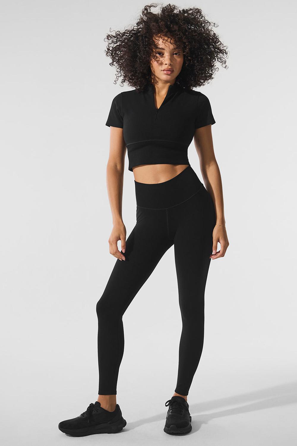 Alo Yoga Seamless Winter Warm Plush Cropped Naisten Short Sleeve Mustat | Suomi  5691-VIXWU