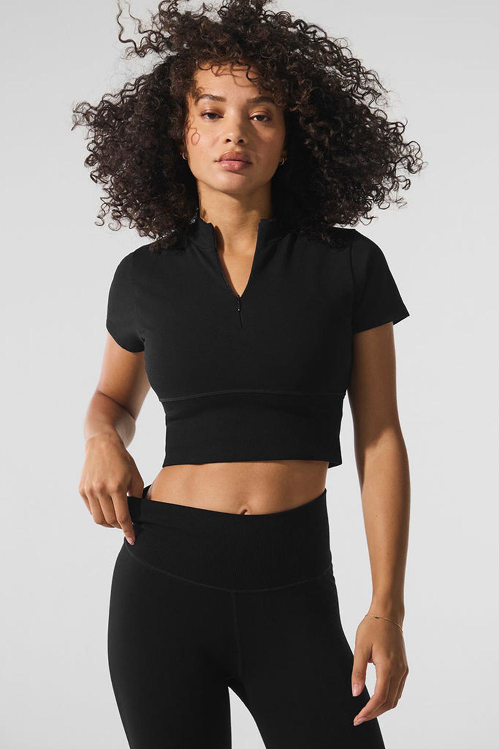 Alo Yoga Seamless Winter Warm Plush Cropped Naisten Short Sleeve Mustat | Suomi  5691-VIXWU