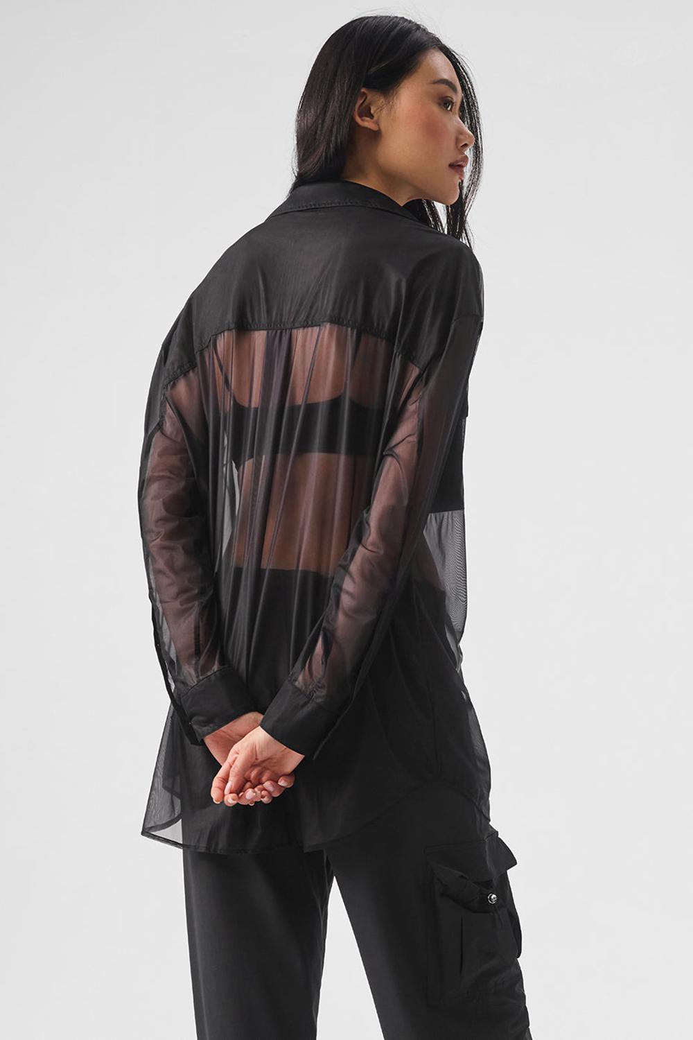 Alo Yoga Sheer Effusion Button Down Naisten Pitkähihainen Mustat | Suomi  2381-ODUQN