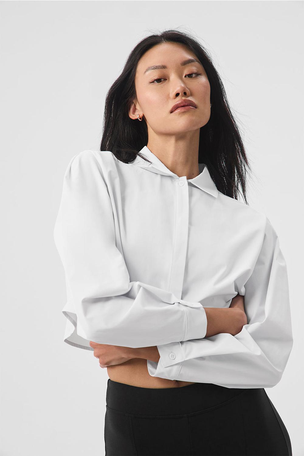Alo Yoga Take Me Out Button Up Naisten Leikatut Topit Valkoinen | Suomi  6840-AUNHP