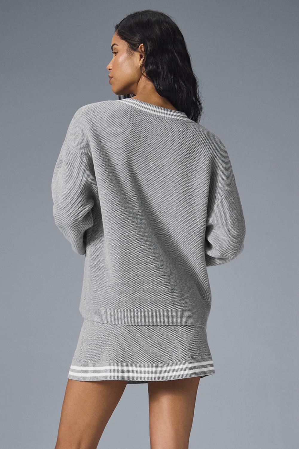 Alo Yoga Tennis Club Sweater Knit Naisten Neuletakki Harmaat Valkoinen | Suomi  9253-OMUYC