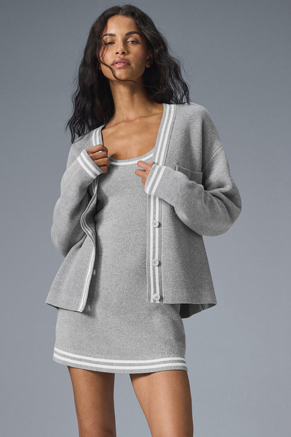 Alo Yoga Tennis Club Sweater Knit Naisten Neuletakki Harmaat Valkoinen | Suomi  9253-OMUYC
