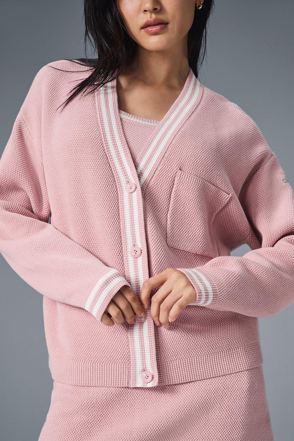 Alo Yoga Tennis Club Sweater Knit Naisten Neuletakki Pinkki Valkoinen | Suomi  1725-SMHBI