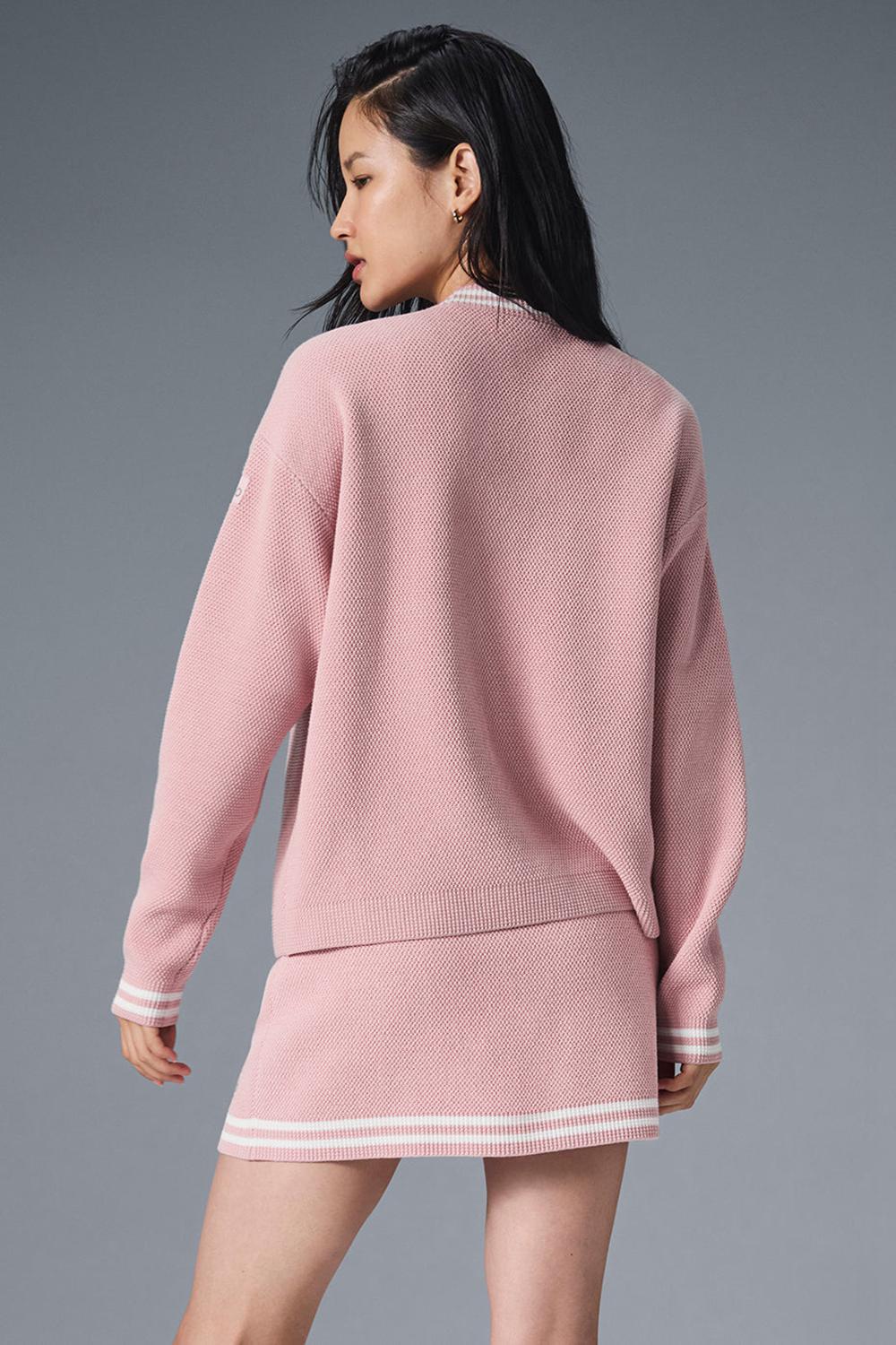 Alo Yoga Tennis Club Sweater Knit Naisten Neuletakki Pinkki Valkoinen | Suomi  1725-SMHBI