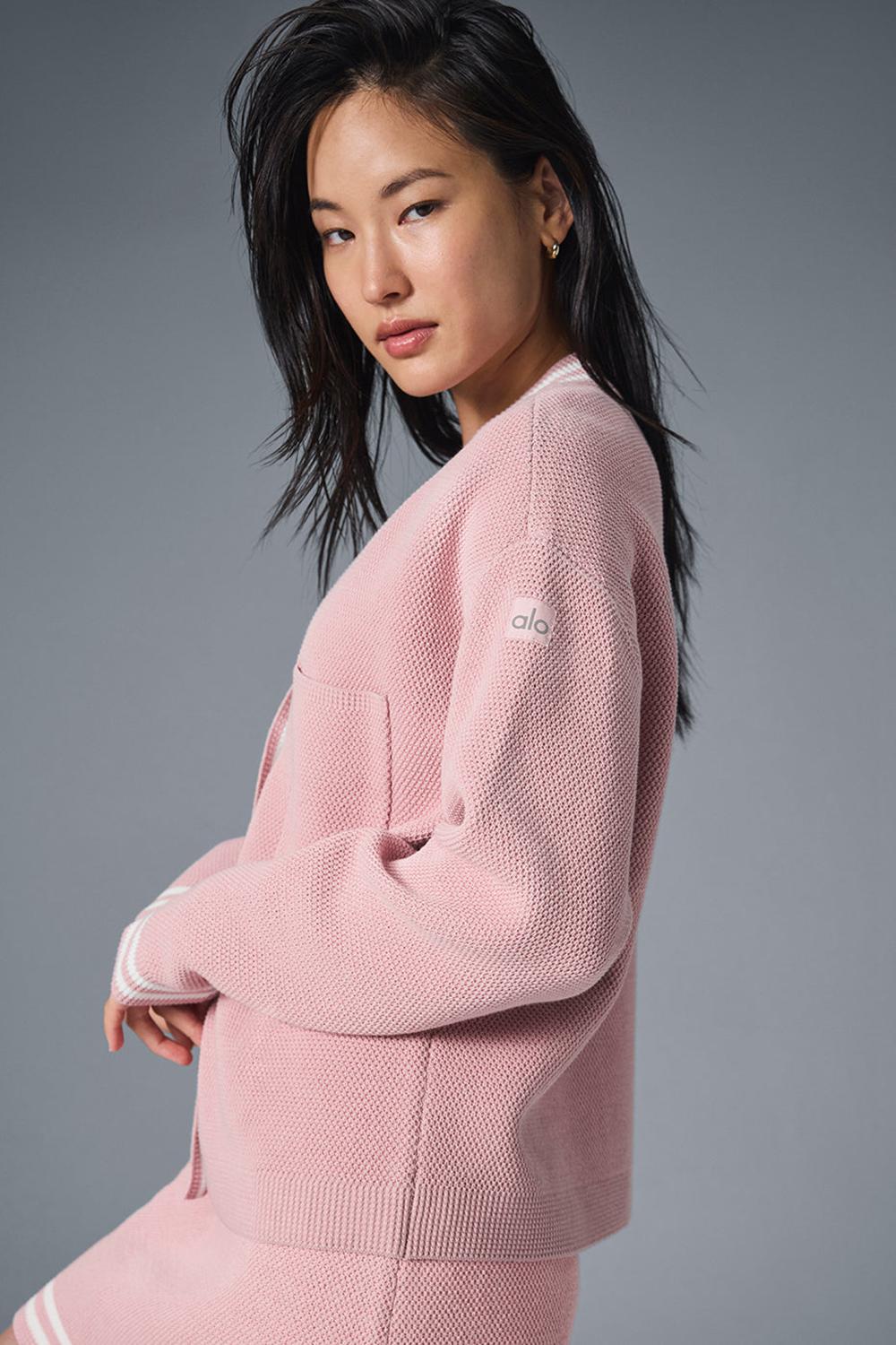 Alo Yoga Tennis Club Sweater Knit Naisten Neuletakki Pinkki Valkoinen | Suomi  1725-SMHBI