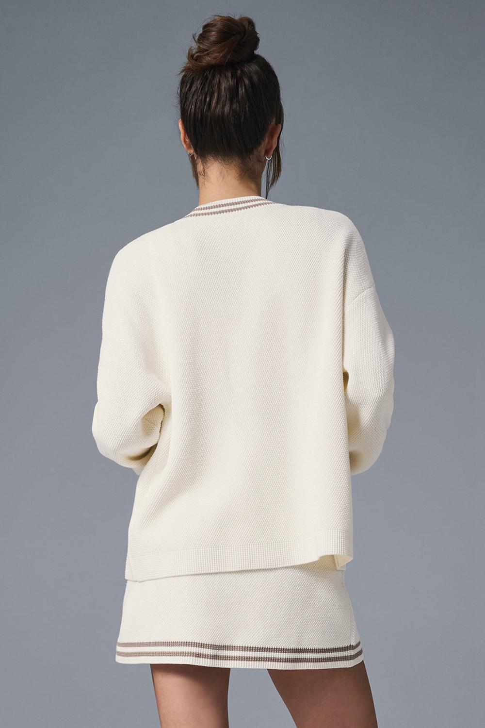 Alo Yoga Tennis Club Sweater Knit Naisten Neuletakki Ivory / Gravel | Suomi  9036-KPLEO