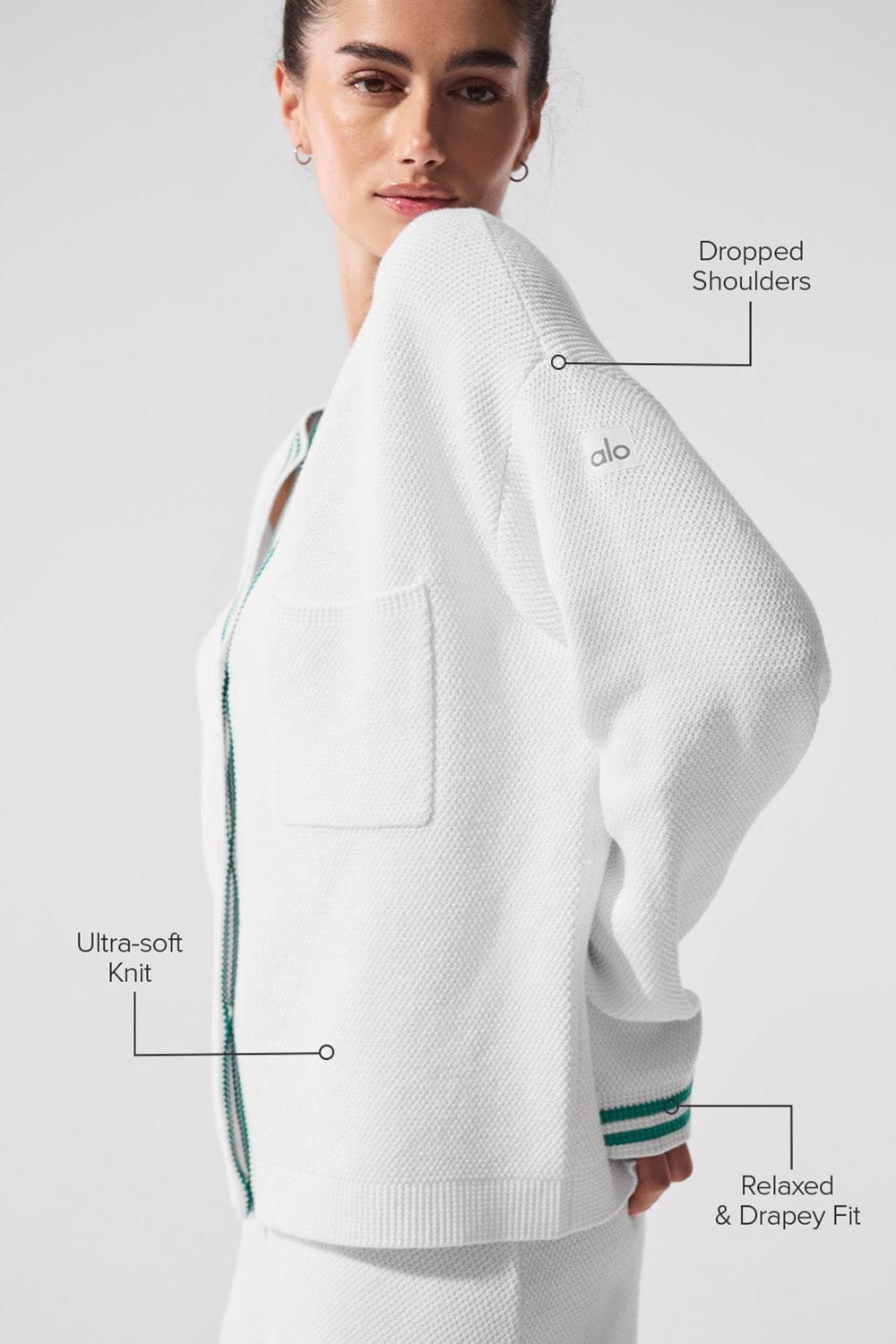 Alo Yoga Tennis Club Sweater Knit Naisten Neuletakki Valkoinen Vihreä | Suomi  0876-RPASX