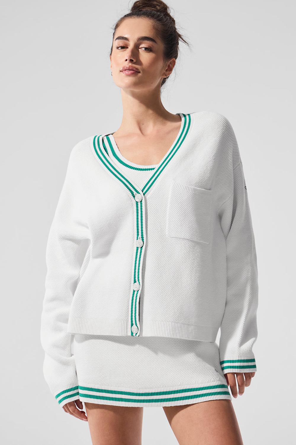 Alo Yoga Tennis Club Sweater Knit Naisten Neuletakki Valkoinen Vihreä | Suomi  0876-RPASX