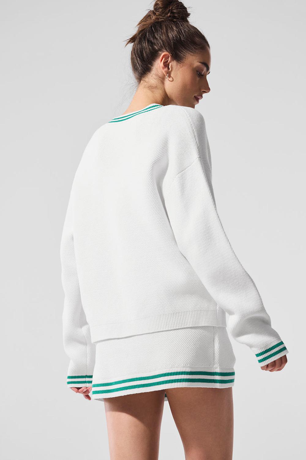 Alo Yoga Tennis Club Sweater Knit Naisten Neuletakki Valkoinen Vihreä | Suomi  0876-RPASX