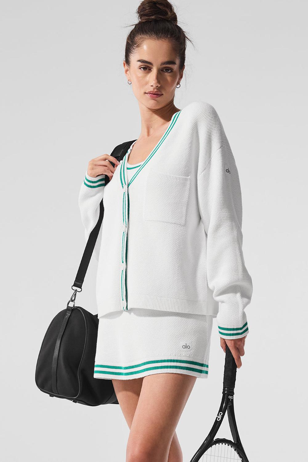 Alo Yoga Tennis Club Sweater Knit Naisten Neuletakki Valkoinen Vihreä | Suomi  0876-RPASX