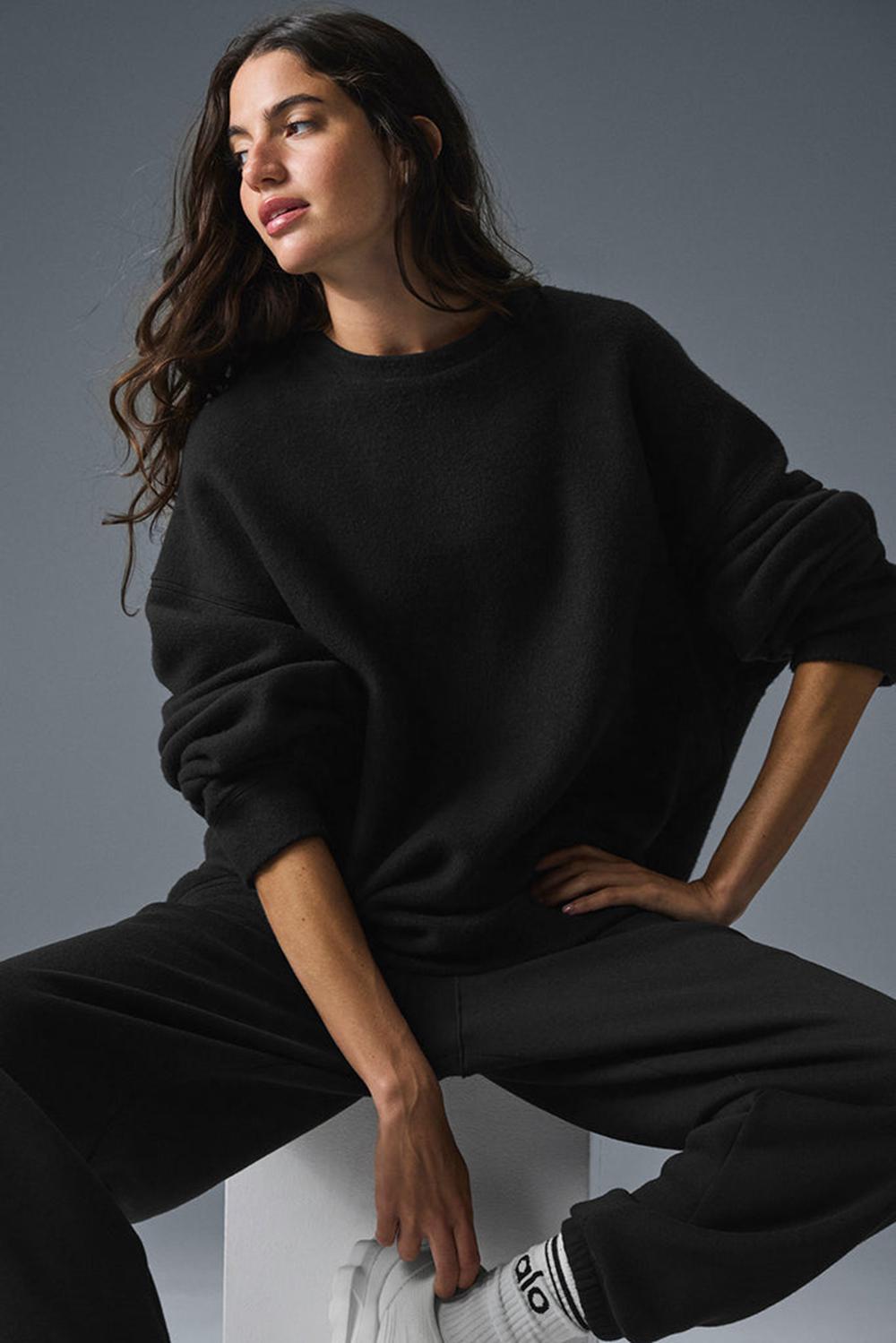Alo Yoga Triumph Restore Crew Neck Naisten Puserot Mustat | Suomi  9167-PCYXU