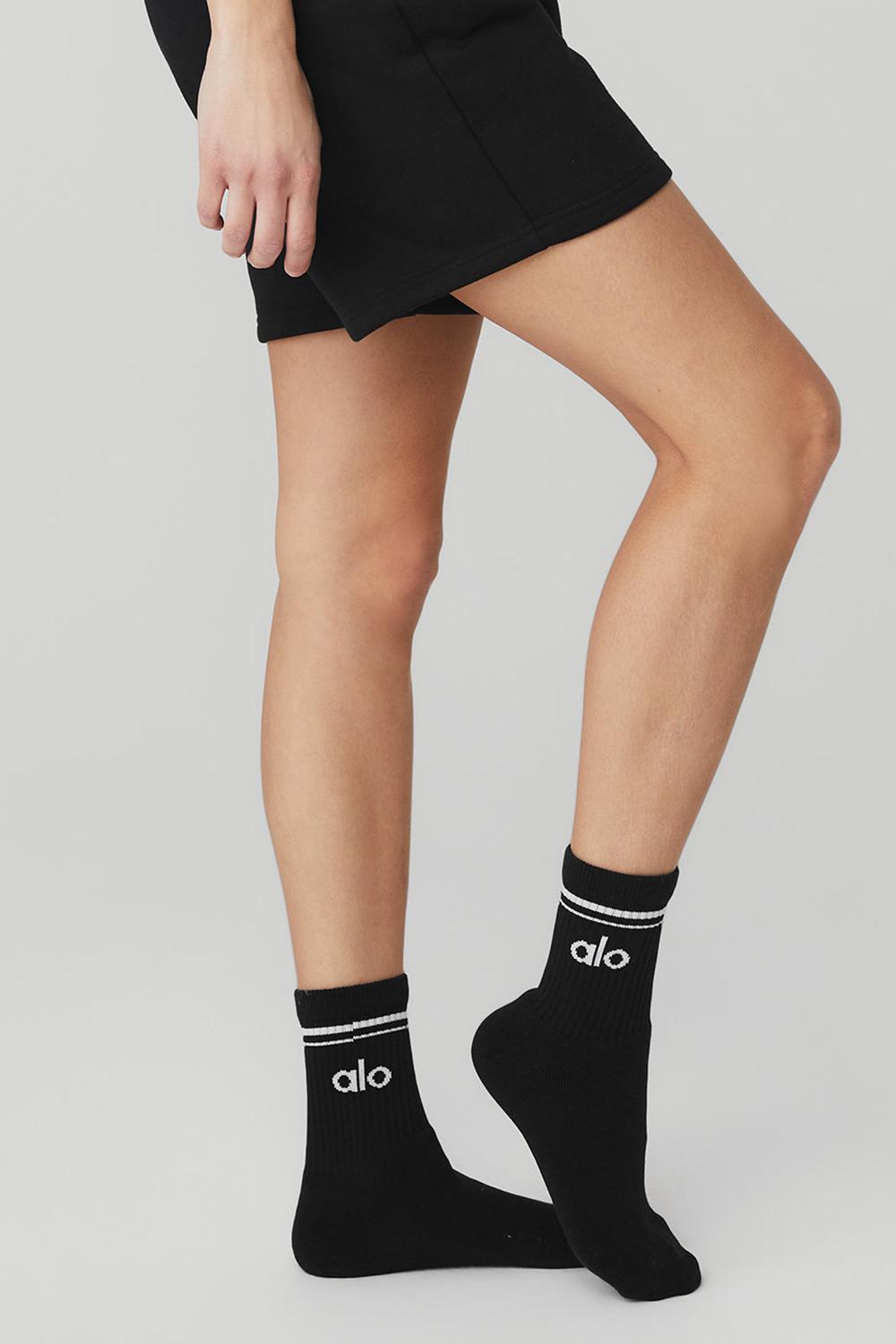 Alo Yoga Unisex Half-Crew Throwback Naisten Sukat Mustat Valkoinen | Suomi  3709-NFKIT