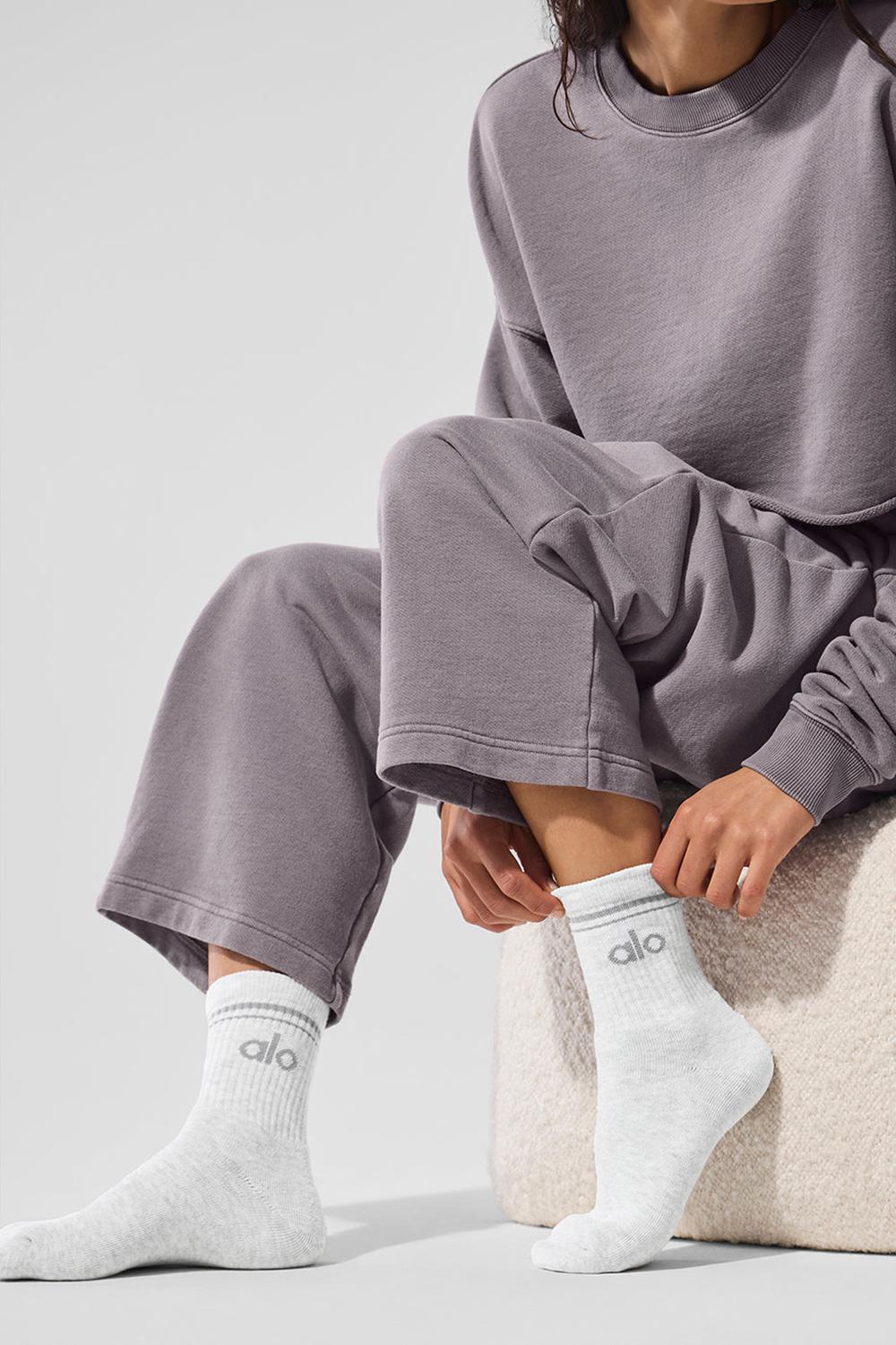 Alo Yoga Unisex Half-Crew Throwback Naisten Sukat Valkoinen Harmaat | Suomi  7123-NKHXA