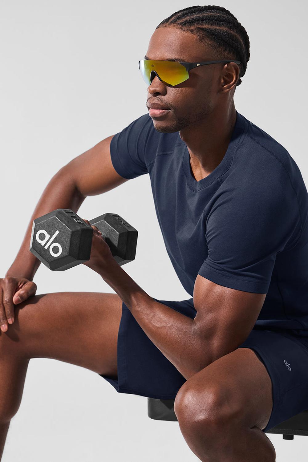 Alo Yoga Vapor Crewneck Miesten Short Sleeve Laivastonsininen | Suomi  3495-ASXCN