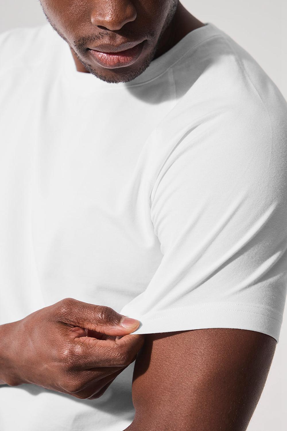 Alo Yoga Vapor Crewneck Miesten Short Sleeve Valkoinen | Suomi  0654-JBGVO