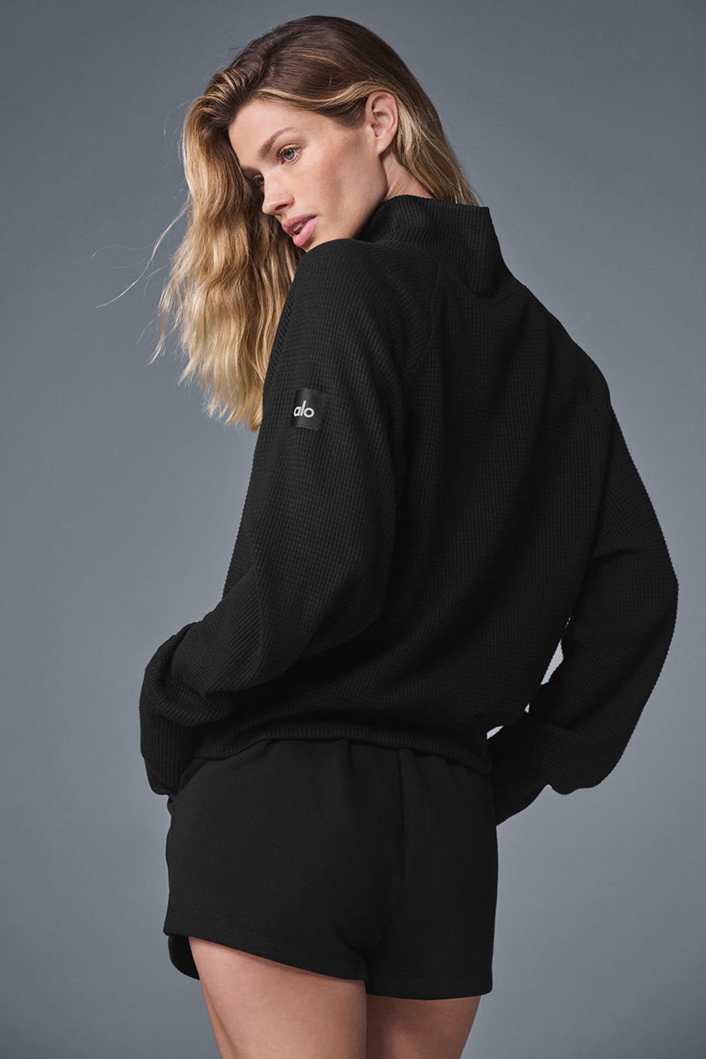 Alo Yoga Waffle Weekend Escape Mock Neck Naisten Pitkähihainen Mustat | Suomi  3548-CVNTY