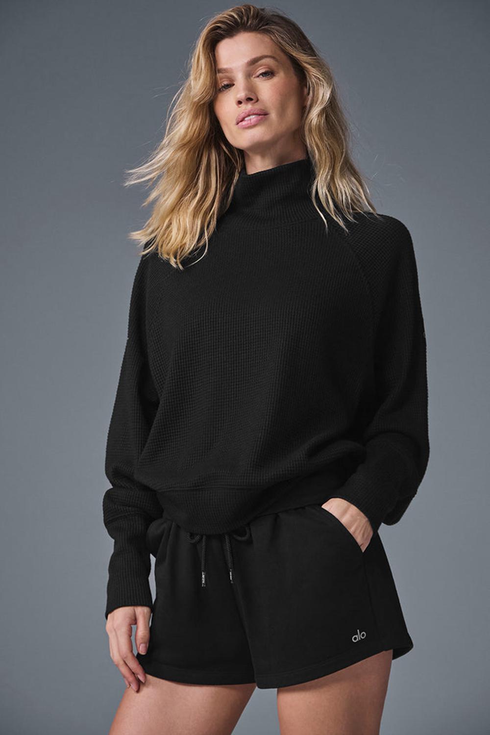 Alo Yoga Waffle Weekend Escape Mock Neck Naisten Pitkähihainen Mustat | Suomi  3548-CVNTY