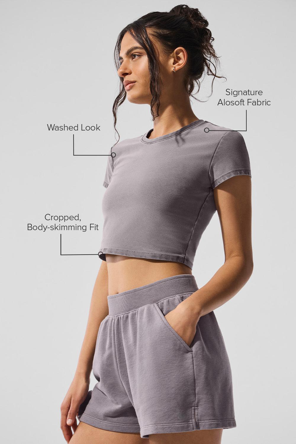 Alo Yoga Washed Alosoft Crop Finesse Naisten Short Sleeve Harmaat Pesu | Suomi  4052-OIHKR