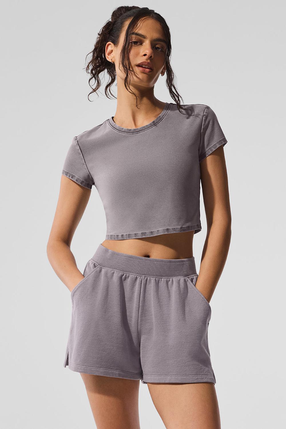 Alo Yoga Washed Alosoft Crop Finesse Naisten Short Sleeve Harmaat Pesu | Suomi  4052-OIHKR