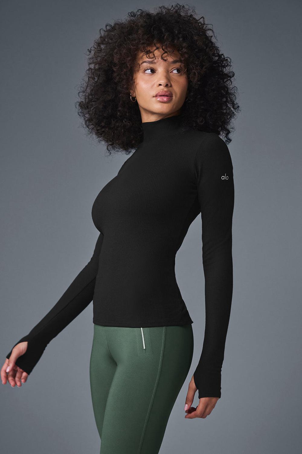 Alo Yoga Wellness Rib Mock Neck Naisten Pitkähihainen Mustat | Suomi  3860-GMAUB